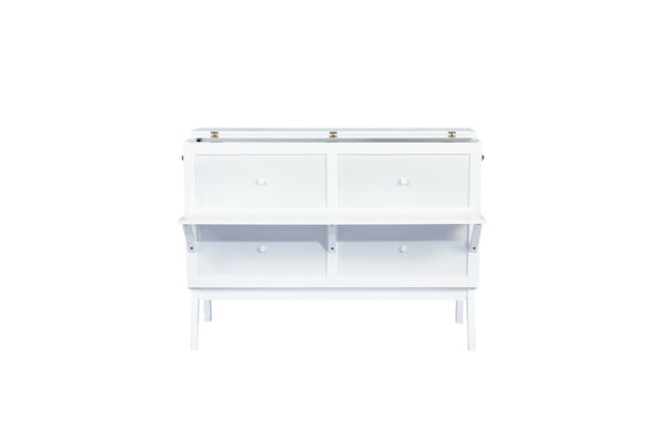English Elm Queen Murphy Cabinet Bed Solid Pine Build with Usb Charging and Fold Out Desktop White W504S00168