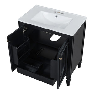 English Elm [video] 60 Inch Freestanding Double Sink Bathroom Vanity with Ceramic Basins Soft Close Storage Black N759S226000B