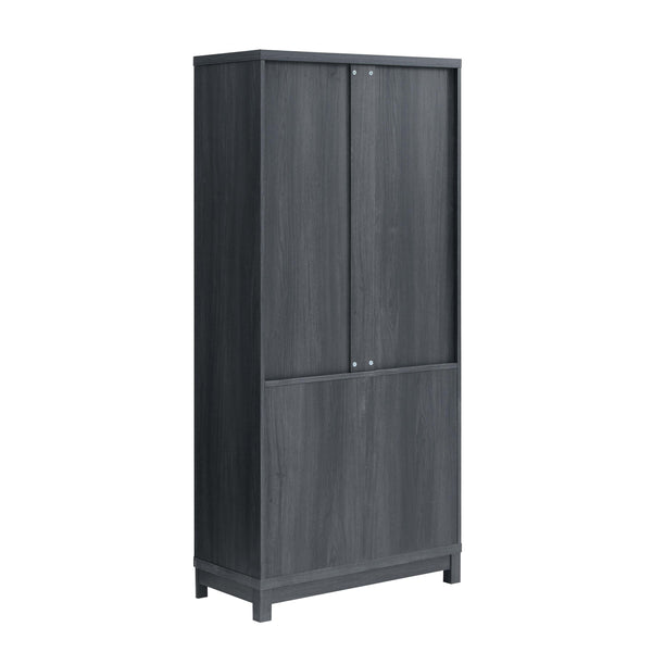 English Elm Jodie Elegant 31" Bookcase Cabinet with 6 Adjustable Shelves, Glass Display Doors & Metal Handles Charcoal grey B365P397894