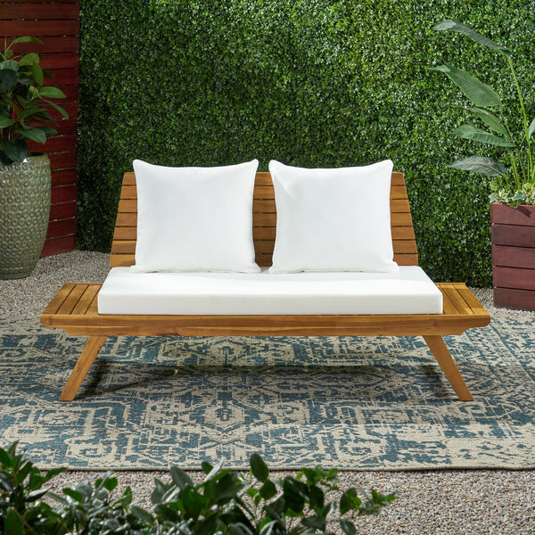 English Elm Christopher Knight Home® - SEDONA Acacia Wood Loveseat with Water-Resistant Cushions and Wide Seat Panel for Outdoor Comfort Teak 68.5 L x 32 W x 11.25 H 63745.00WHI