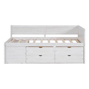 English Elm Twin Daybed with Two Pull Out Drawers and Open Shelves for Small Bedroom Storage White LP102022AAK