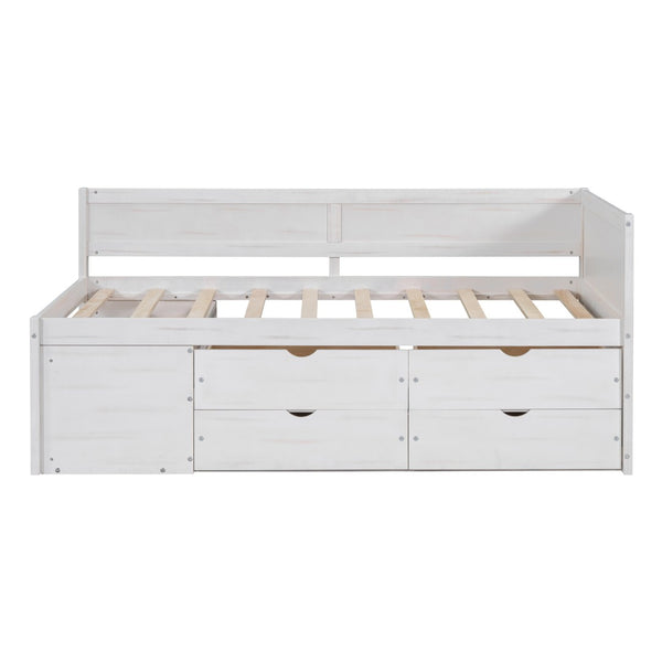 English Elm Twin Daybed with Two Pull Out Drawers and Open Shelves for Small Bedroom Storage White LP102022AAK