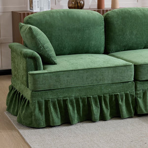 English Elm 103.15'' Chenille L-shaped Sectional Sofa with Detachable Pleated Skirt and Ottoman Green W3612S00046