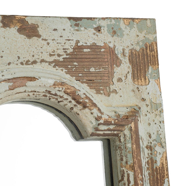 English Elm 11.8x1.6x69.3" Arched Leaning Floor Mirror Weathered Wood Frame Vintage Farmhouse W2078P492176