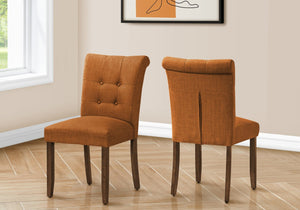English Elm Dining Chair Upholstered Linen-Look Fabric Set of 2 with Walnut Wood Legs Comfortable 38" High Orange 39 L x 15 W x 21 H B2710P287001