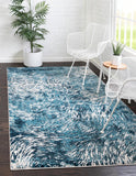 Unique Loom Oasis Wave Machine Made Abstract Rug Blue, Gray/Navy Blue/Ivory 7' 0" x 10' 0"