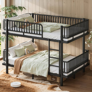 English Elm Queen Over Metal Bunk Bed Convertible Platform Frame with Safety Guardrails Black W5305S00063