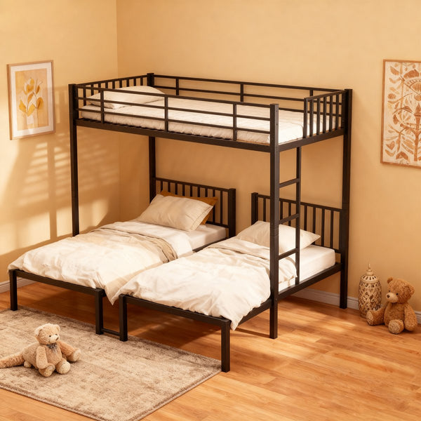 English Elm Triple Triple Bunk Bed for Kids - Metal 3-Twin Convertible Set, Detachable, Durable, Space-Saving Design W3752S00001