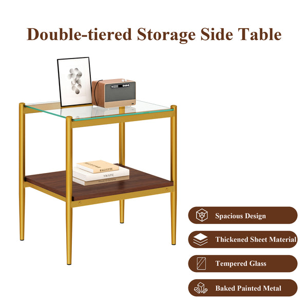 English Elm Coffee Table Set Of 3 With Tempered Glass & Mdf Storage Layer - Modern Living Room Tables! W241S00051