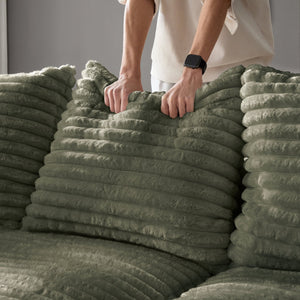 English Elm Plush Corduroy Ottoman with High-Density Sponge and Solid Wood Frame for Living Room & Office Seating Green W1885P346914