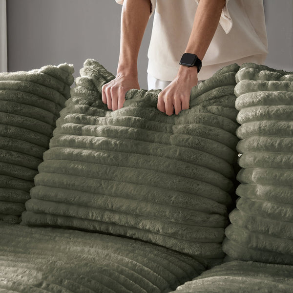 English Elm Plush Corduroy Ottoman with High-Density Sponge and Solid Wood Frame for Living Room & Office Seating Green W1885P346914