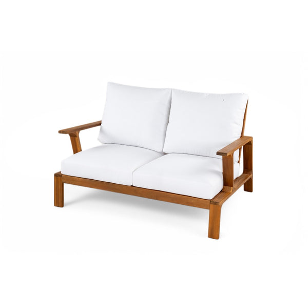 English Elm 2 Piece Acacia Wood Outdoor Sofa Set with Coffee Table and Weather Resistant Cushions Teak,White N719P246159L