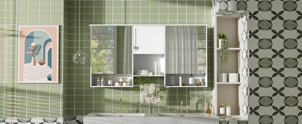 English Elm 55 Inch Wall Mount Medicine Cabinet Dual Mirrored Doors Soft Close Bathroom Vanity Storage N710P401336K