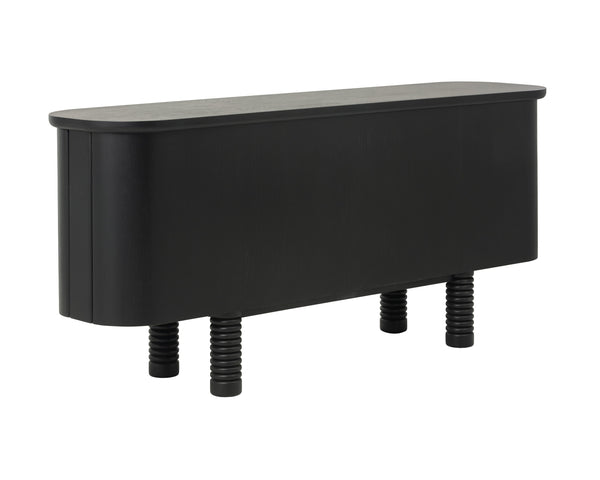 Sunpan Magnus Sideboard - Modern Black Oak Storage Solution With Soft-close Doors & Stylish Round Edges Black Wood 111952