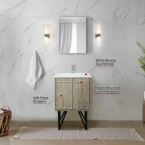 English Elm Rustic Acacia Bath Vanity Set With White Quartz Top, Brushed Nickel Faucet & 18" Mirror - Perfect For Small Spaces! B2731S01923-GIGA