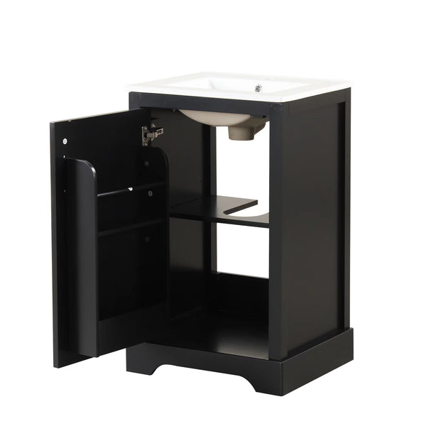 English Elm 20" Modern Bathroom Vanity With Soft-Close Door, Adjustable Shelf & Stylish Black Finish For Storage N725P351852B