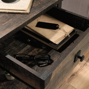 English Elm Side Table With Rolling Casters - Brown Industrial Finish, Spacious Top & Smart Storage Solution B356P367951-GIGA