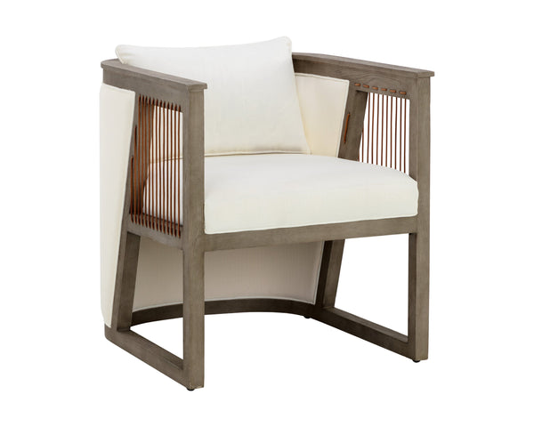 Sunpan Sala Lounge Chair - Contemporary Comfort with Grey Oak Frame and Stylish Leather Rope Detailing Linoso Ivory V1