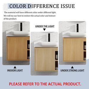 English Elm 24'' Floating Wall Mounted Bathroom Vanity with Ceramic Sink and Soft Close Cabinet Light Oak W999P426633