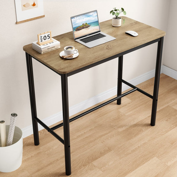 English Elm 47 Inch Counter Height Bar Table - Modern Rectangular Dining Table With Sturdy Metal Legs, Brown Finish T3623P381055