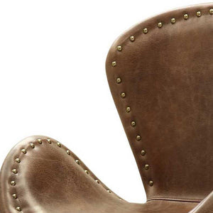 English Elm Retro Retro Brown Top Grain Leather Bucket Seat Accent Chair with Chrome Nailhead Trim, Cozy Lounge Appeal B062P186447