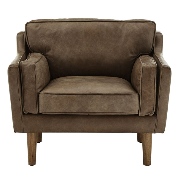 Homelegance Hewett Italian Leather Accent Chair Mid-century Oak Legs Feather Cushion 048C-TN