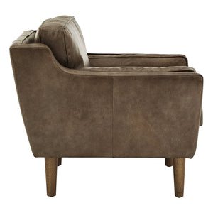 Hewett Italian Leather Accent Chair Mid-century Oak Legs Feather Cushion