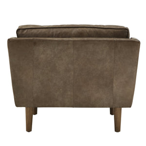 Hewett Italian Leather Accent Chair Mid-century Oak Legs Feather Cushion