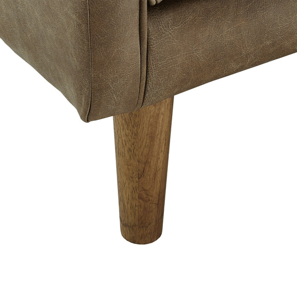 Hewett Italian Leather Accent Chair Mid-century Oak Legs Feather Cushion