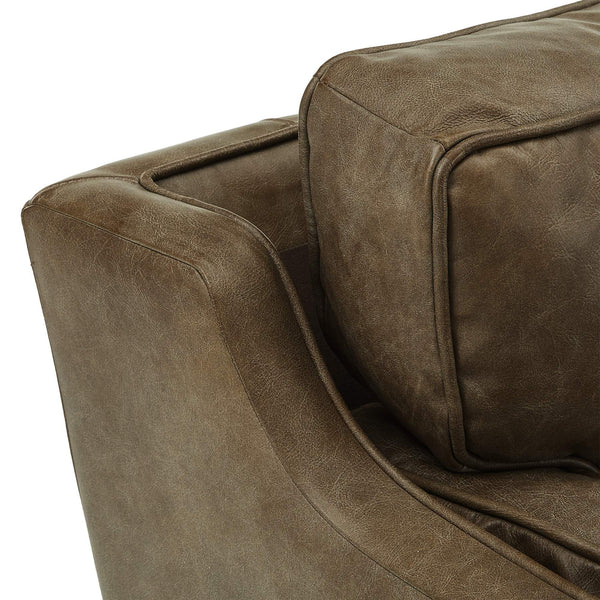 Hewett Italian Leather Accent Chair Mid-century Oak Legs Feather Cushion