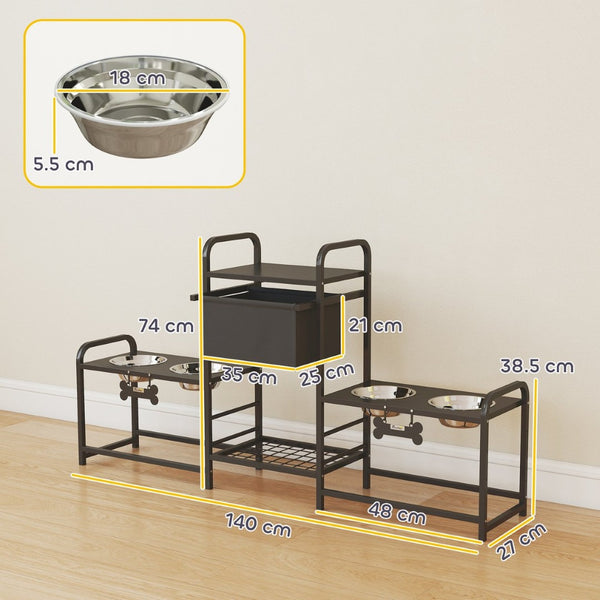English Elm Pawhut Elevated Dual Feeding Station Steel Frame Adjustable Height with Storage Drawer W2225P485640