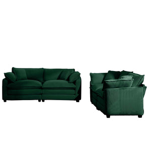 English Elm Modern Fabric Living Room Sofa Set - Two 2-Seater Green Corduroy Sofas With Plush Cushions & Style W714S00812
