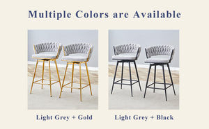 English Elm Two swivel bar stools set with breathable cotton-linen seats, 360° rotation, anti-rust electroplate frame Dark Gray W2920P281918