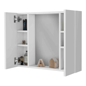 English Elm Draco Modern Wall Medicine Cabinet with Mirror and External Shelf, Double Door Storage Solution White 28 L x 26 W x 3 H B128P148908