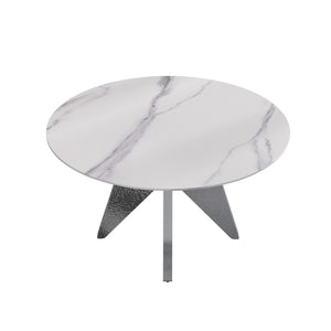 English Elm 53" Round Marble Dining Table - Elegant Silver Stainless Steel Base For 6, Perfect For Modern Spaces W1535S00389