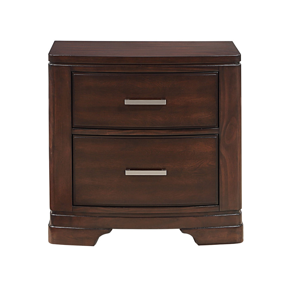 English Elm Cherry Finish Hudson Nightstand with Two Drawers, Transitional Cherry Wood Accent, Chrome Bar Pulls B011P363263