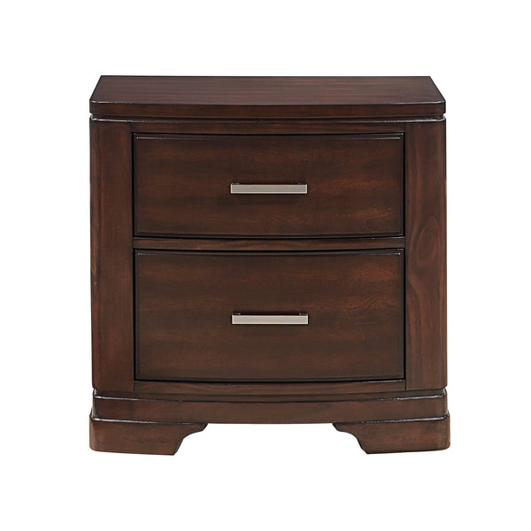 English Elm Cherry Finish Hudson Nightstand with Two Drawers, Transitional Cherry Wood Accent, Chrome Bar Pulls B011P363263