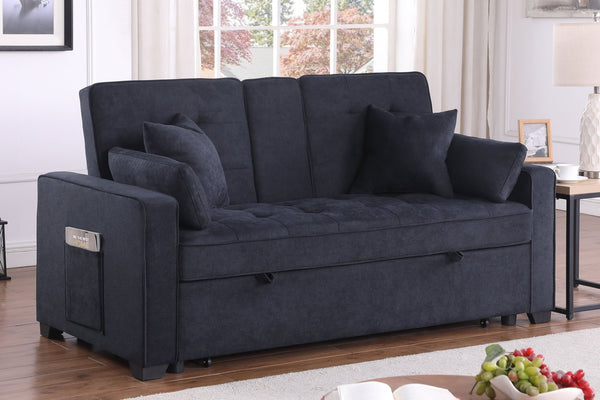 English Elm Cody Woven Fabric Sleeper Loveseat with Charging Console and Pocket Coil Support B061S00958