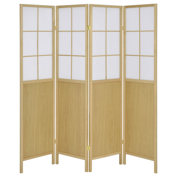 English Elm Gabby Natural 4-Panel Room Divider – Shoji Folding Screen with Windowpane Panels, Light-Diffusing Privacy B062P299812