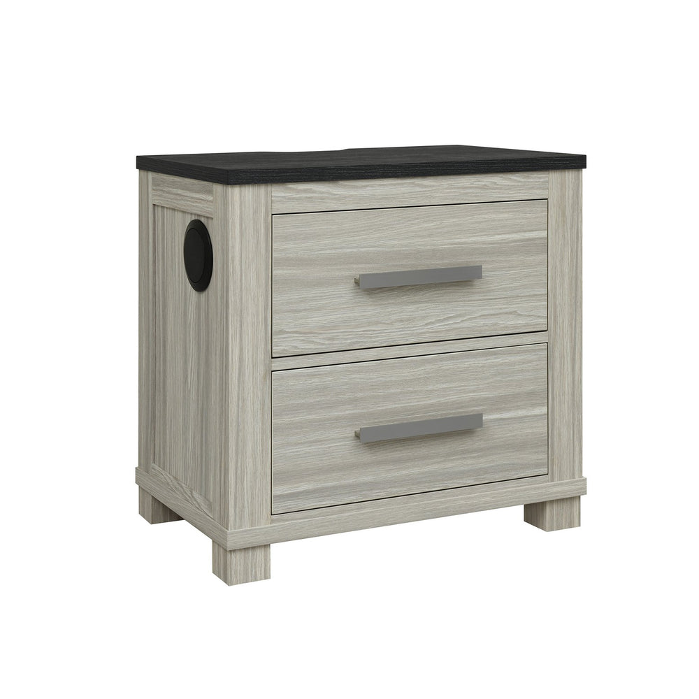 English Elm Augusta Solid Wood Nightstand in Beige Brown with Dark Top, 2 Spacious Drawers & Block Feet — Sturdy Crafted Design B201P390575