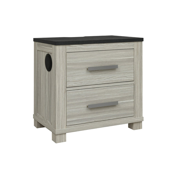 English Elm Augusta Solid Wood Nightstand in Beige Brown with Dark Top, 2 Spacious Drawers & Block Feet — Sturdy Crafted Design B201P390575