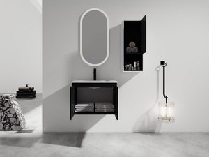 English Elm 24" Wall-Mounted Bathroom Vanity Set With Soft Close Doors, Ceramic Sink, And Side Cabinet Storage W999S00330