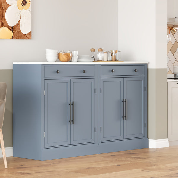 English Elm [Assembly Modern Freestanding Kitchen Pantry with Faux Marble Top, Set of 2 Cabinets with Drawer, Adjustable Shelves, Sleek Durable Design for Dining Room and Coffee Bar Gray SP000074AAE