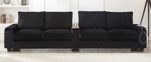 English Elm 4-seater Corduroy Sofa with USB Ports, Flip-Top Cup Holders, Hidden Arm Storage & Ultra-Deep Seats Black N719S001990B