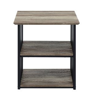 English Elm Antique Rustic Oak Nightstand with Black Slatted Metal Frame, 3-Shelf Industrial Charm for Bedroom Storage B062P209017