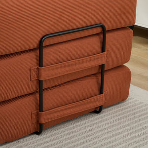 English Elm Folding Corduroy Sofa Bed 78.5" Convertible 3-Seater to Bed with 2 Pillows, No Assembly, Orange W2915P391458