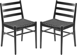English Elm Dining Chairs with Handwoven Rope Seats and Iron Frame Mid Century Modern Set of 2 Black T3623P438626