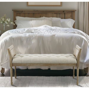 JLA Home Martha Stewart - Accent Bench with Tufted Upholstery, Cane-Inset Arms & Solid Wood Frame — Rustic Modern Entryway Seat MT105-0159