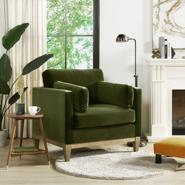 English Elm Jennifer Taylor Home - Knox 36" Modern Farmhouse Arm Chair In Olive Green Velvet - Luxurious Comfort & Timeless Design B2719P238327