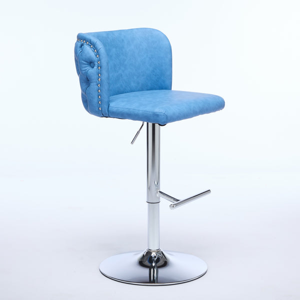 English Elm A&A Modern Swivel Barstools With Adjustable Height & Chrome Base - Stylish Blue Pu Upholstery, Set Of 2 W1143P193494